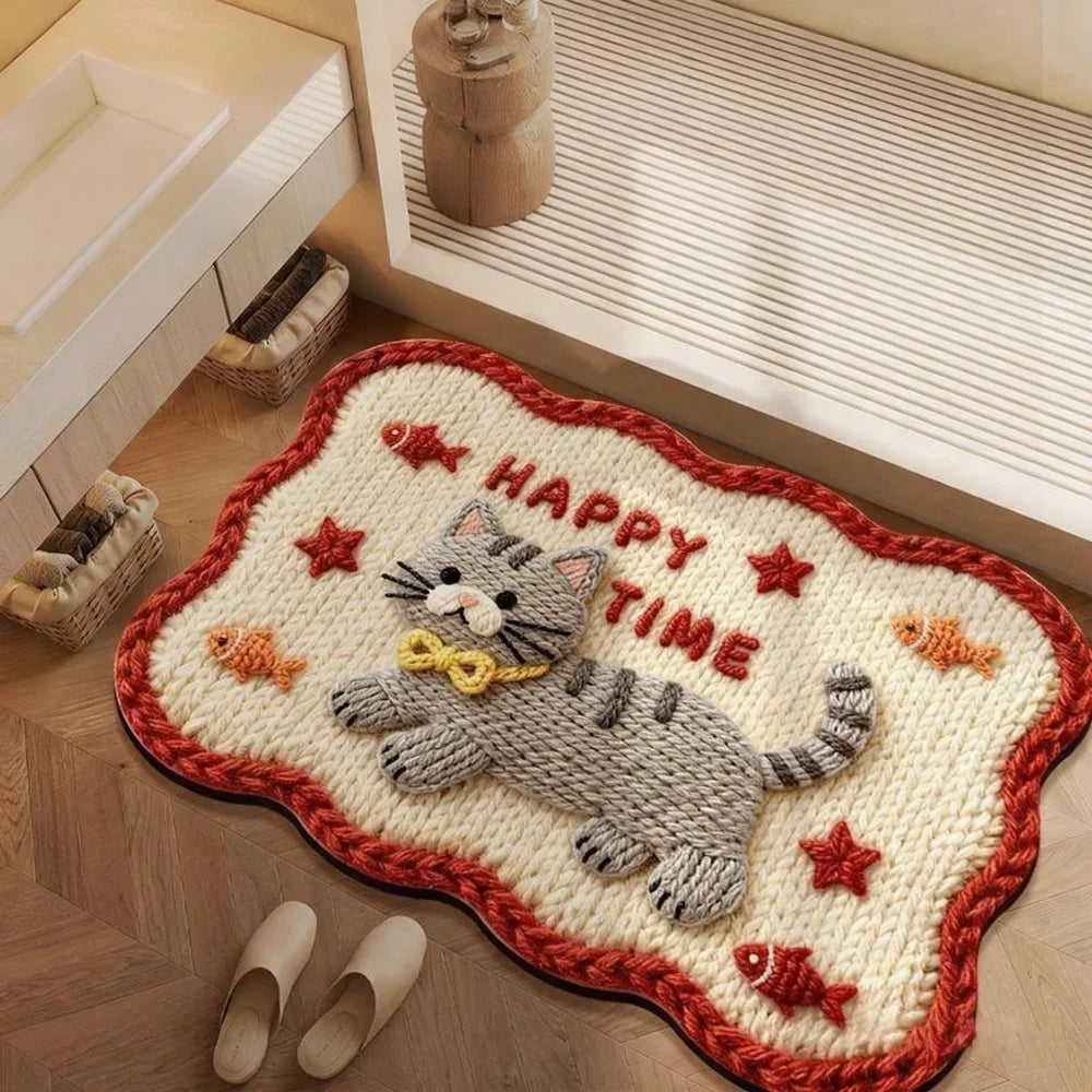 tapis décoratif intérieur antidérapant motifs animaux ours chat enfantin texture poilue