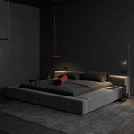 lit matelas double moderne minimaliste gris noir velours tissu uni chambre coucher master bedroom