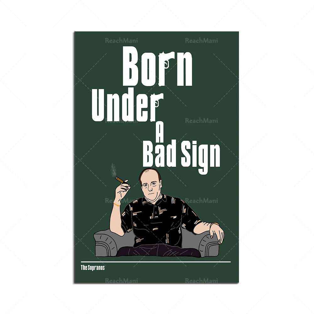 L'affiche montre un personnage masculin assis, vêtu d'un chandail noir, fumant une cigarette, et le titre "Born Under a Bad Sign" en grand format au-dessus.