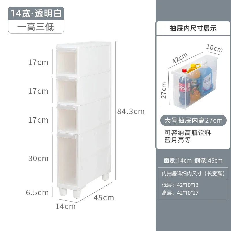 meuble rangement modulaire blanc boîtes transparentes roulettes organisation maison moderne