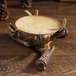 support bougie marron doré rustique plateau décoratif campagne éléments glandsclé ancienne