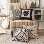 coussin brodé géométrique moderne beige noir amovible lavable