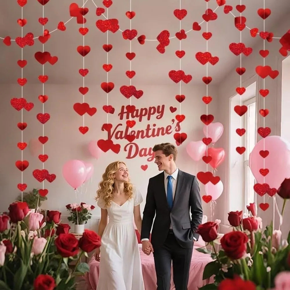 guirlande suspendue coeurs brillants mariage saint valentin rose rouge or blanc festive
