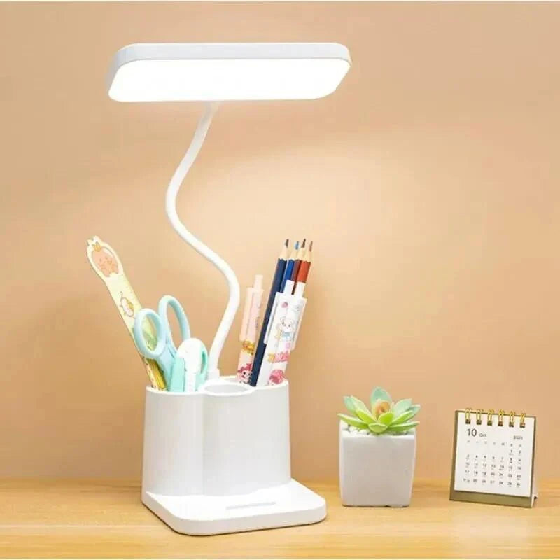 lampe rechargeable moderne pot crayons support smartphone blanc mat étudiants chambre