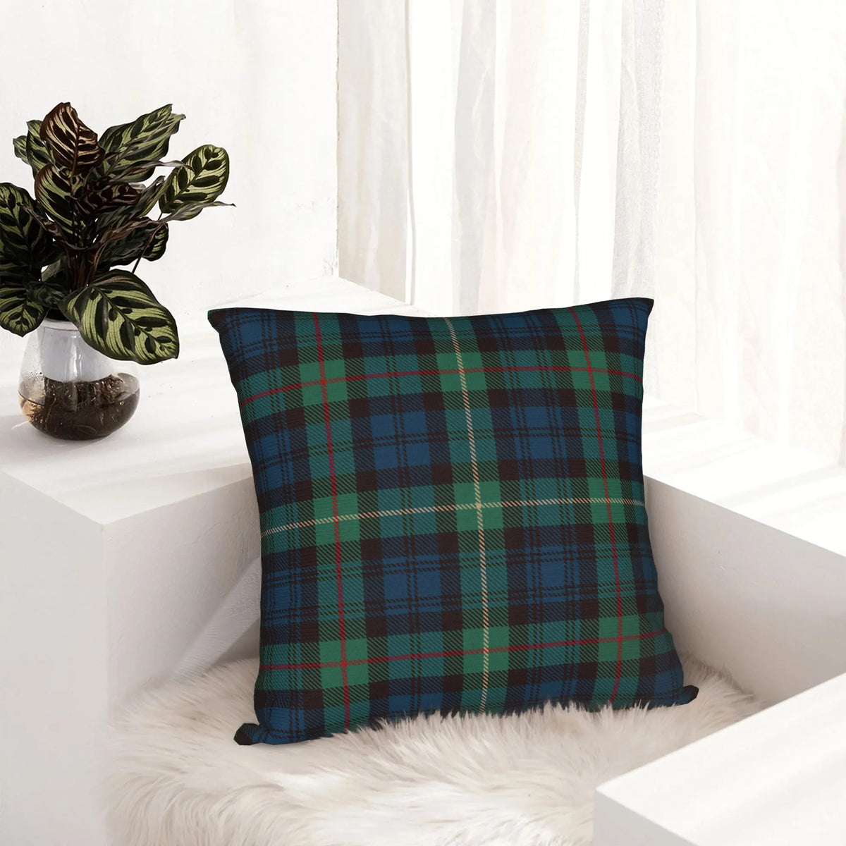 taie d'oreiller tartan traditionnel bleu vert rouge polyester zip invisible coussin lit 12x12 16x16