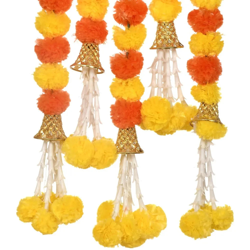 guirlandes artificielles fleurs pompons jaune rouge orange festives traditionnelles