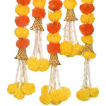 guirlandes artificielles fleurs pompons jaune rouge orange festives traditionnelles
