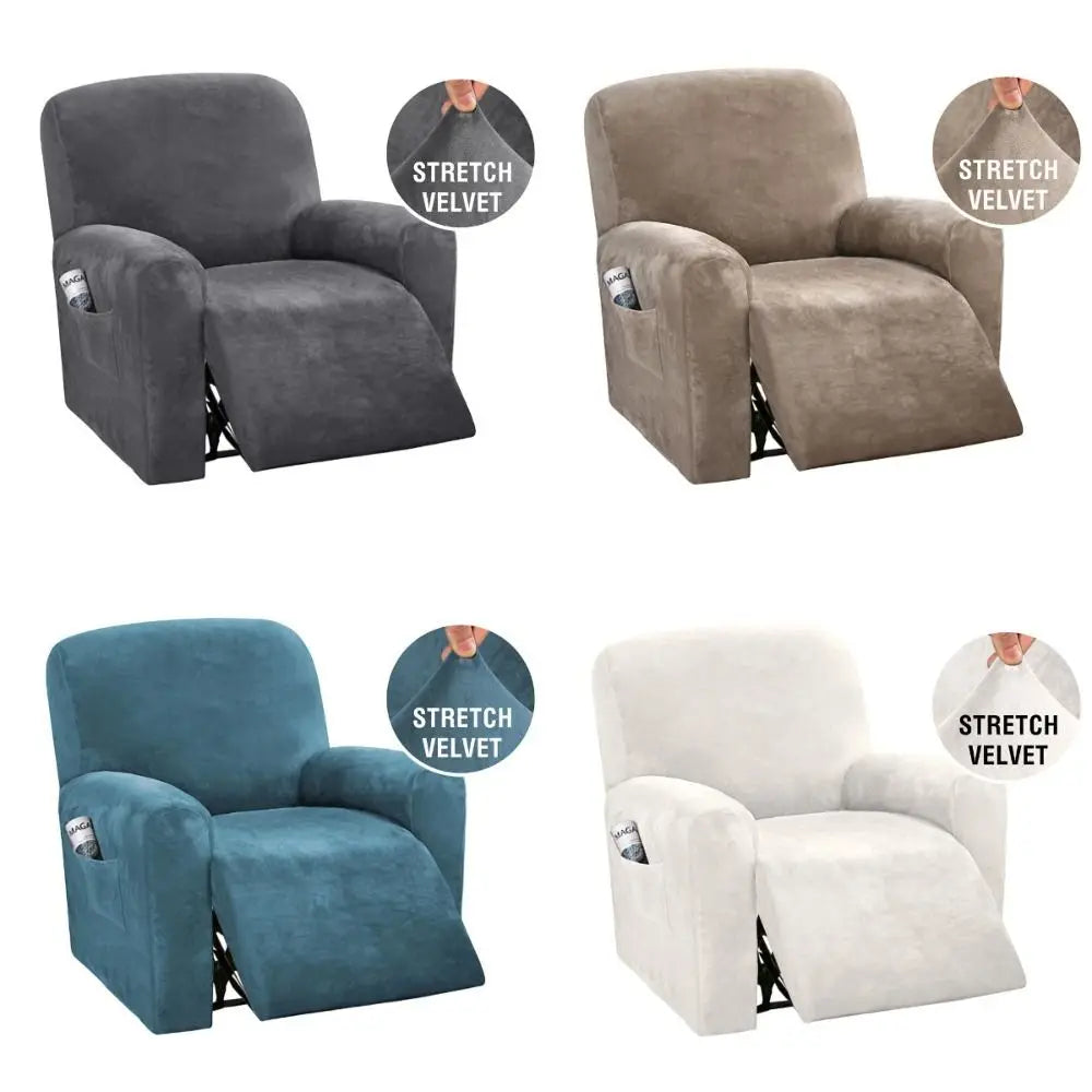 couvre siege fauteuil inclinable velours stretch gris bleu beige moderne élastiques accueil sofa cover