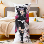 coussin allongé anime violet bleu blanc fleurs stylisées personnages 100 polyester double face imprimé