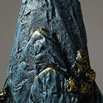 ornements résine bleu doré relief rocher artisanal moderne sculpture base noire dorée