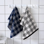 serviette bain coton carreaux bleu blanc rapide absorption 34x76cm minimaliste moderne