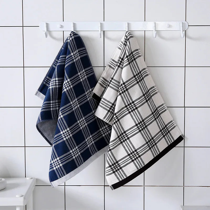 serviette bain coton carreaux bleu blanc rapide absorption 34x76cm minimaliste moderne