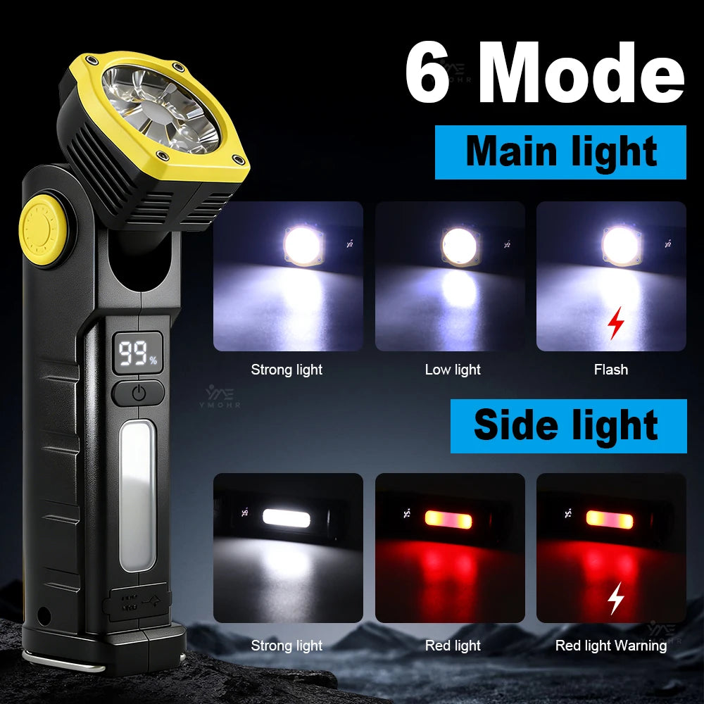 lampe torche rechargeable led noire jaune camping survie intense clips moderne
