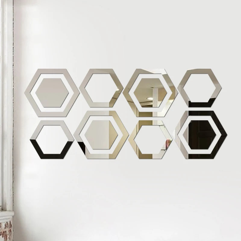 miroirs hexagonnels adhésifs modernes noir rouge jaune gris métallisé