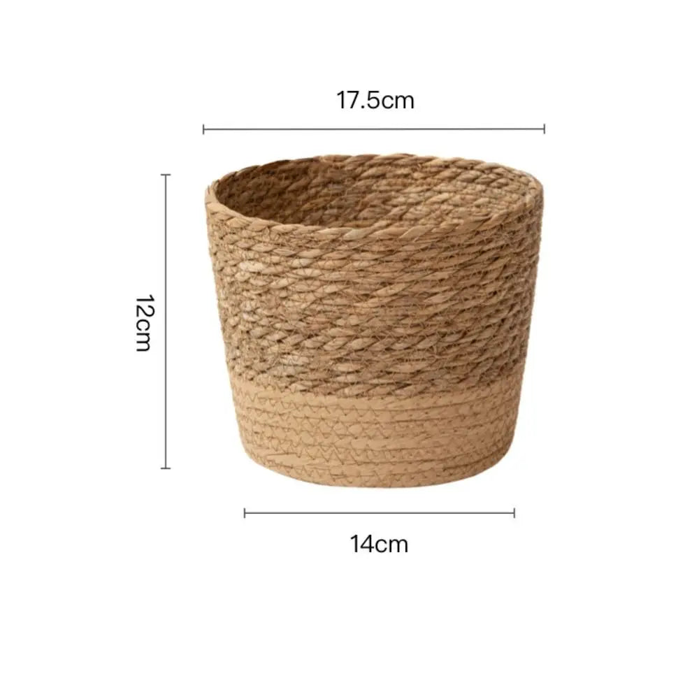 cache pot tressé rotin moderne cactus feuilles vertes marron clair pieds bois durable tissé