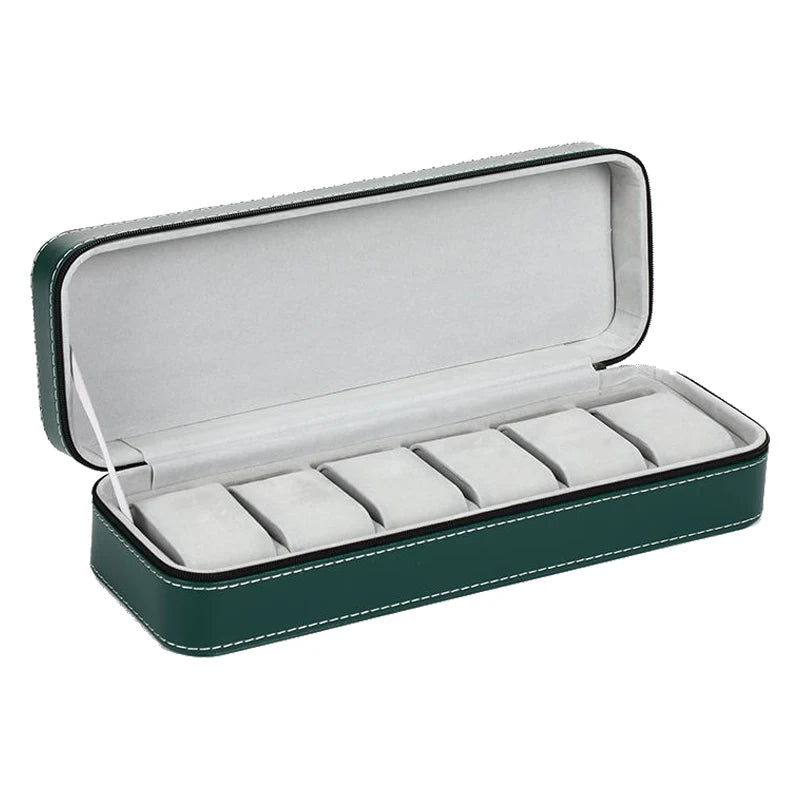 boîte montres simili cuir zipper 10 compartiments supports classique vert noir gris