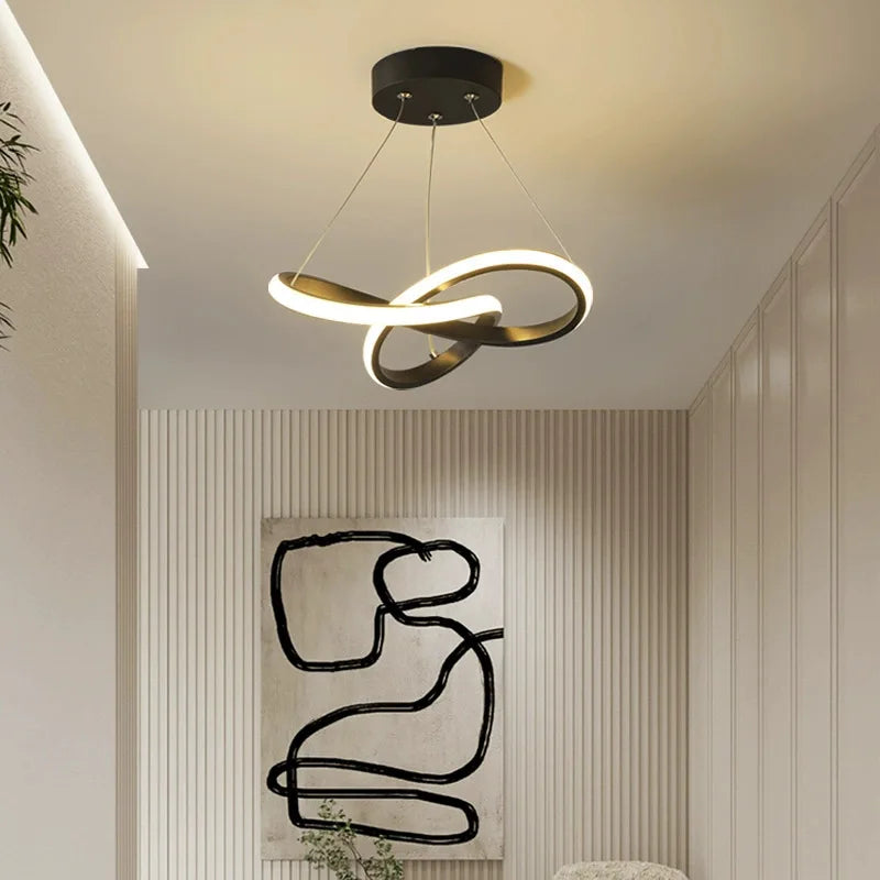 Suspension lumineuse moderne aluminium blanc doré anneaux entrelacés éclairage intérieur restaurant salon chambre