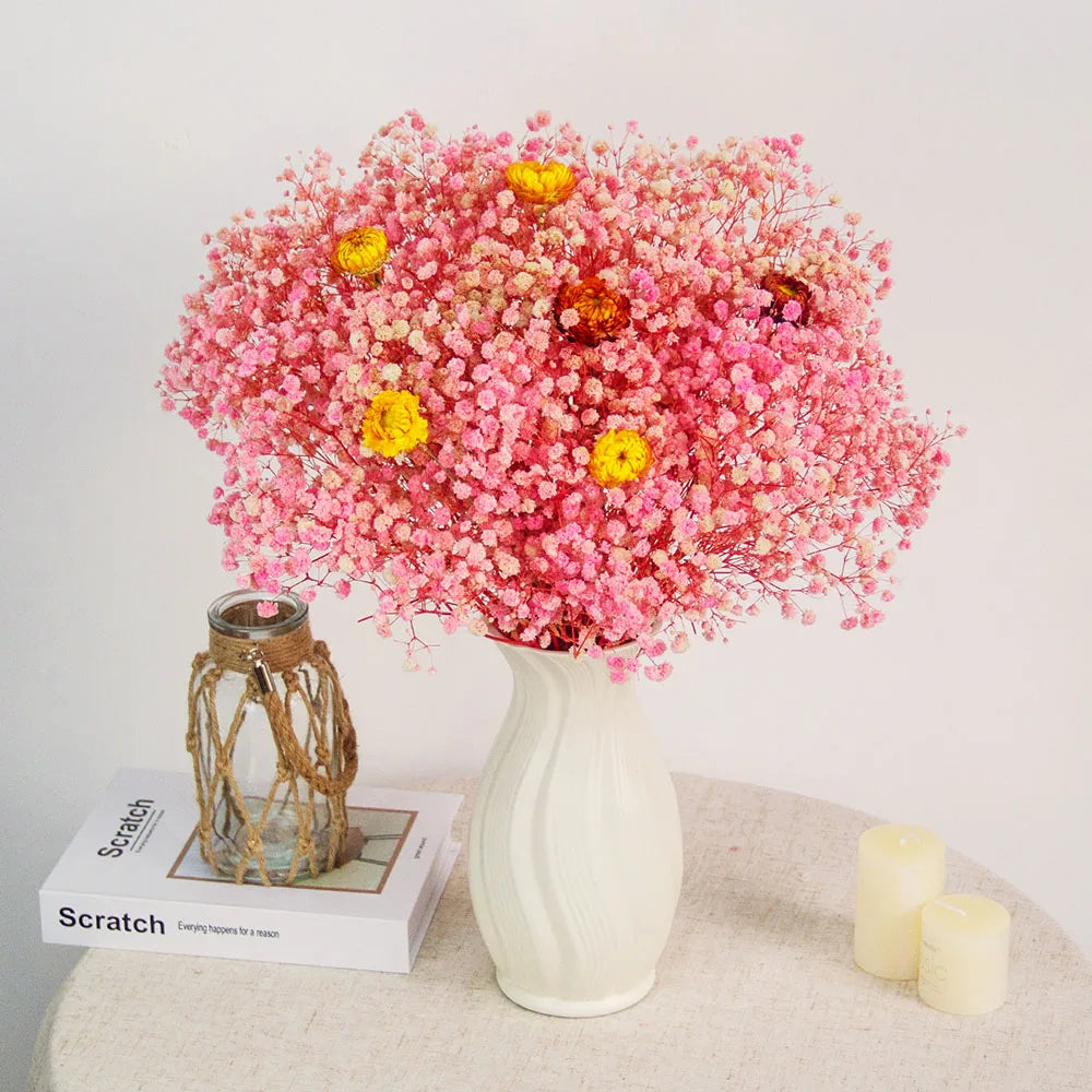 bouquet plumes graminées fleurs séchées blanc rose boho décoration intérieure anniversaire mariage