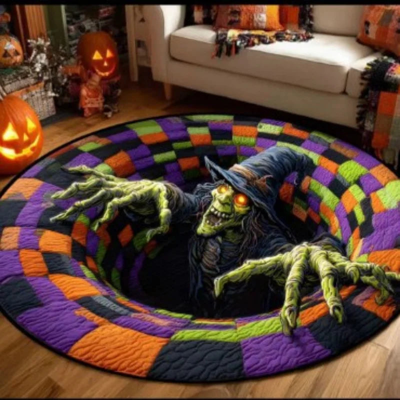 tapis rond halloween fantômes citrouilles spirale 3d effet optique décoration sol intérieur maison