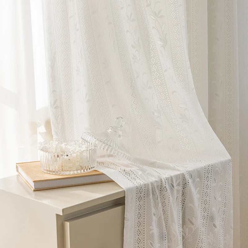rideau blanc brodé floral transparent classique maison 100 polyester