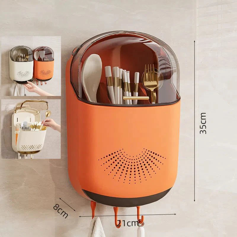 boîte couverts transparente moderne blanc orange rangement vaisselle cuillères fourchettes couteaux soupe anti poussière