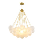 Suspension lumineuse moderne boules sphériques opaques chaînes métalliques blanc salon chambre