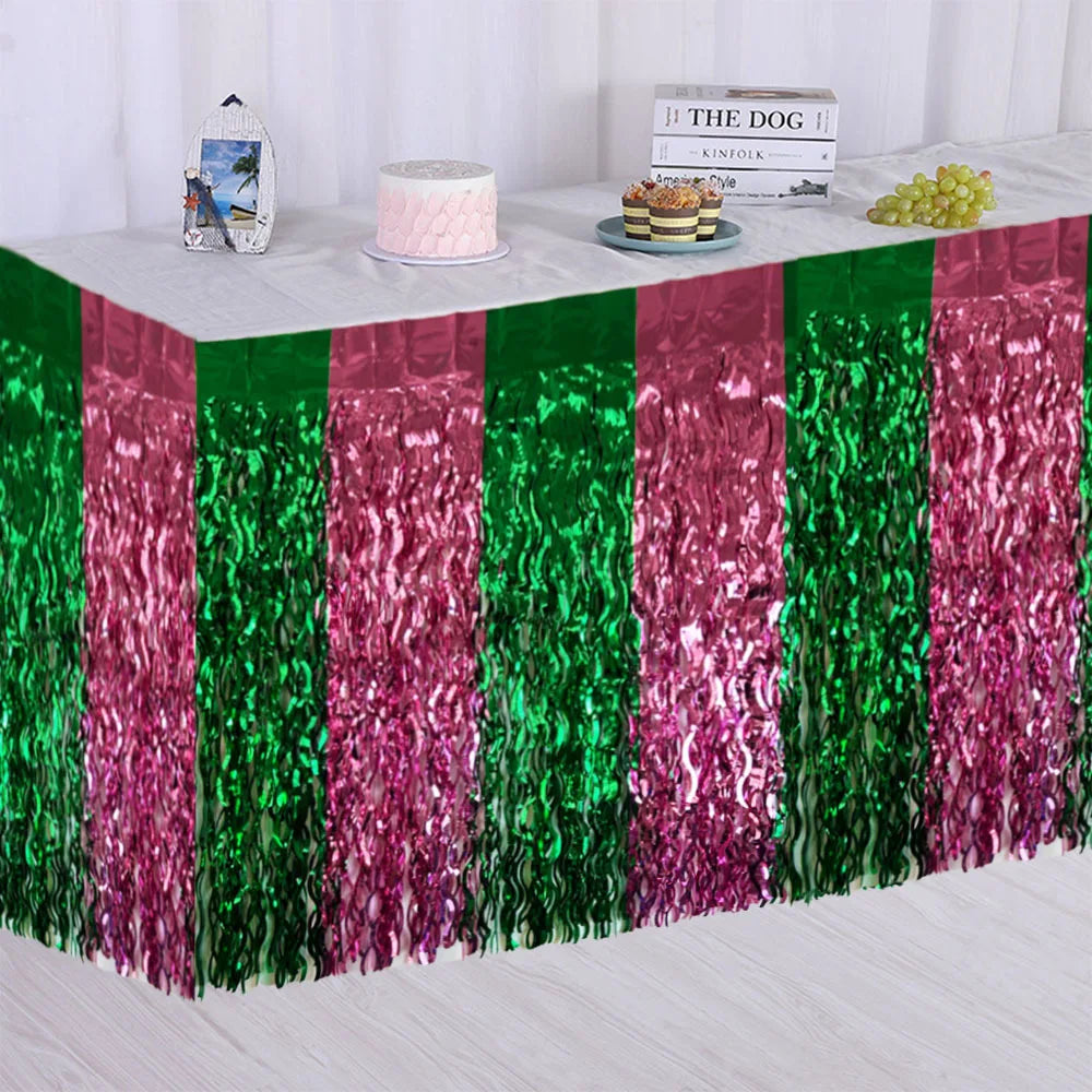rideau festif vert rose rayures horizontales alternées opacité decoratif brillant adhésif 100cmx200cm 38cmx300cm mariage