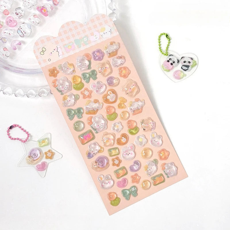 stickers kawaii animaux mignons coeurs étoiles arc ciel nuages rose vert bleu blanc