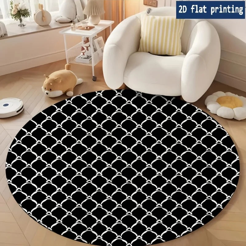 tapis moderne floral géométrique noir blanc rose rouge vert salon chambre enfants