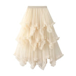 jupe tulle violet rouge élégante asymétrique franges translucide femme erotique summer