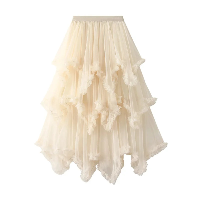 jupe tulle violet rouge élégante asymétrique franges translucide femme erotique summer