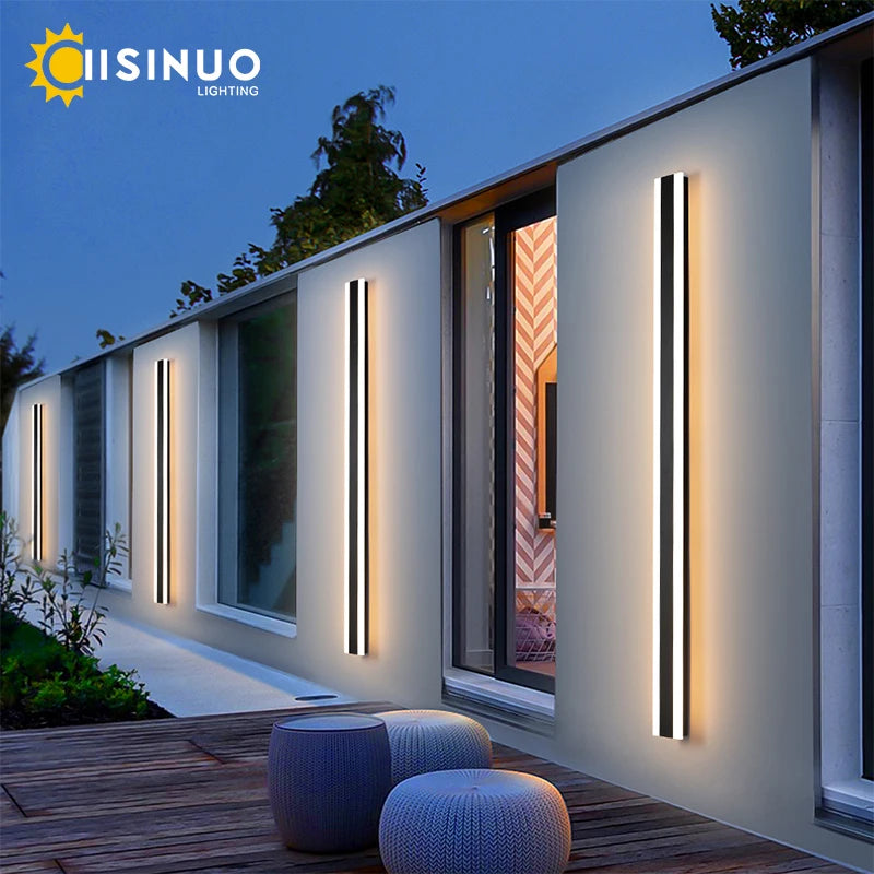 Applique murale LED longue bande aluminium noir extérieur