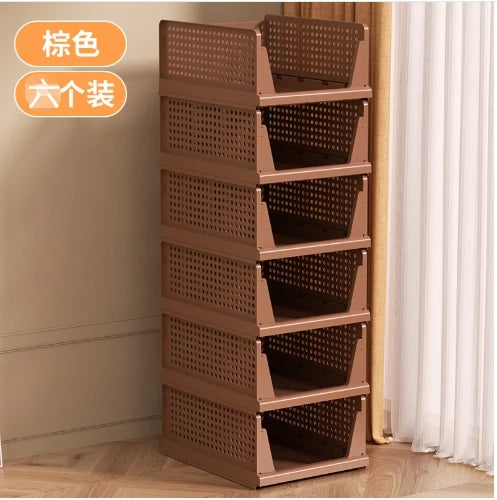 paniers rangement blancs perforés empilables respectueux environnement moderne fournis clips armoire vêtements pliés