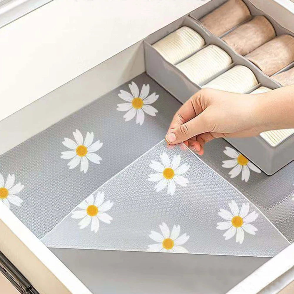 tapis adhésif transparent motifs marguerites texturés 30x100cm tiroirs armoires cuisine