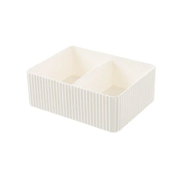 boîtes rangement gris blanc rayées modernes empilables 2l charge2kg cosmétiques lunettes ciseaux télécommande