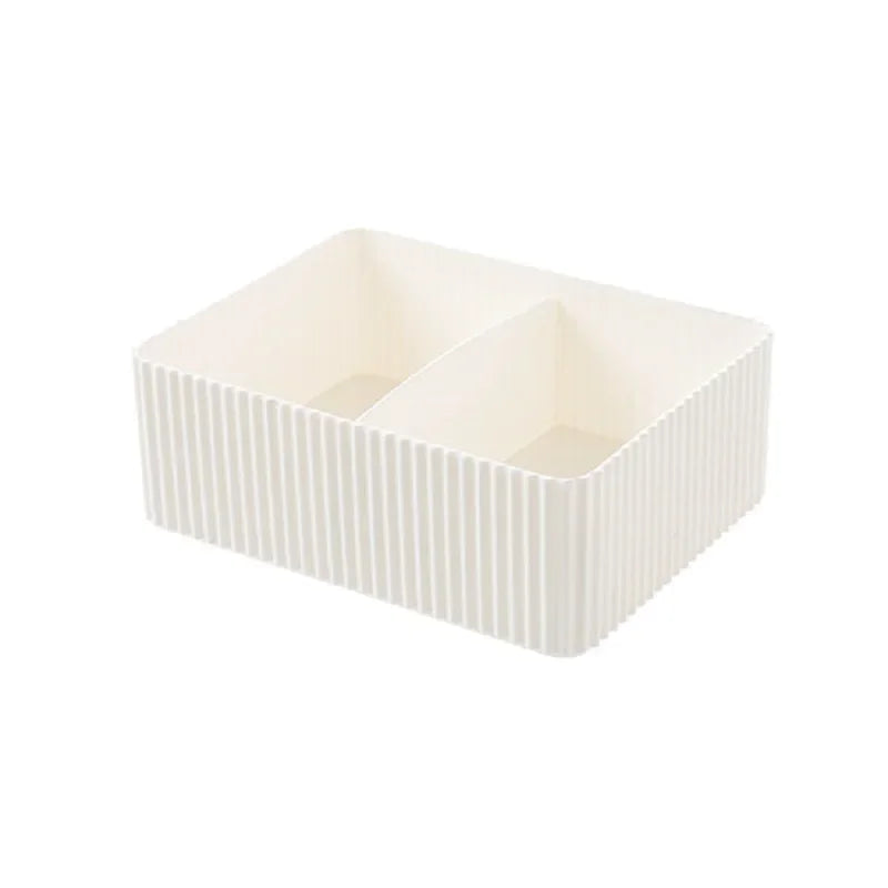 boîtes rangement gris blanc rayées modernes empilables 2l charge2kg cosmétiques lunettes ciseaux télécommande