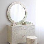 miroir rond mural blanc gris moderne décoration maison tapisserie plantes fixations