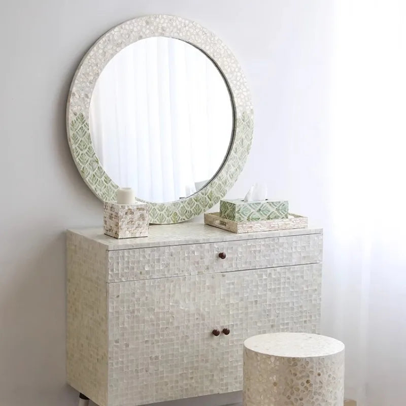 miroir rond mural blanc gris moderne décoration maison tapisserie plantes fixations