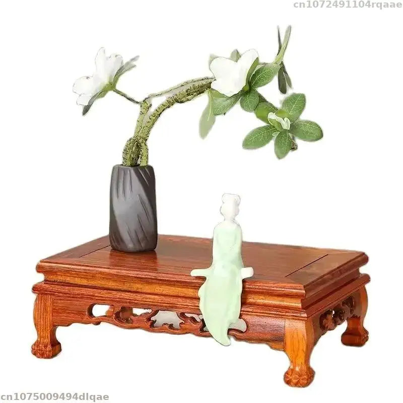 plateau bois sculpté classique théière tasses plantes décoration maison marron clair figurine céramique