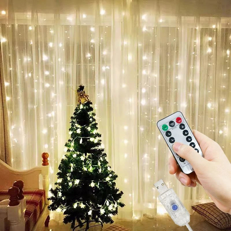 guirlande lumineuse rideau led usb décoration noël mariage chambre intérieur blanc chaud multicolore