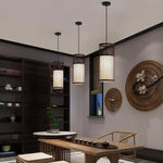 suspension lumineuse bambou rayures horizontales moderne oriental marron clair beige