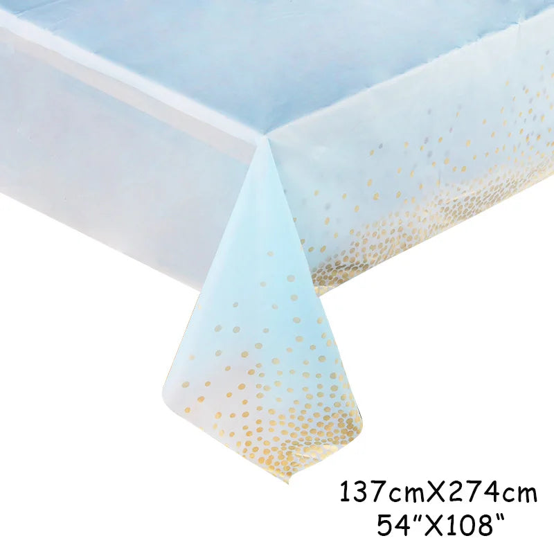 assiettes jetables rose bleu doré happy birthday confettis dorés serviettes verres festifs anniversaire mariage