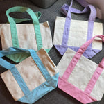 sac réutilisable polyestère blanc rose bleu vert pastel pochettes shopping étudiants camping