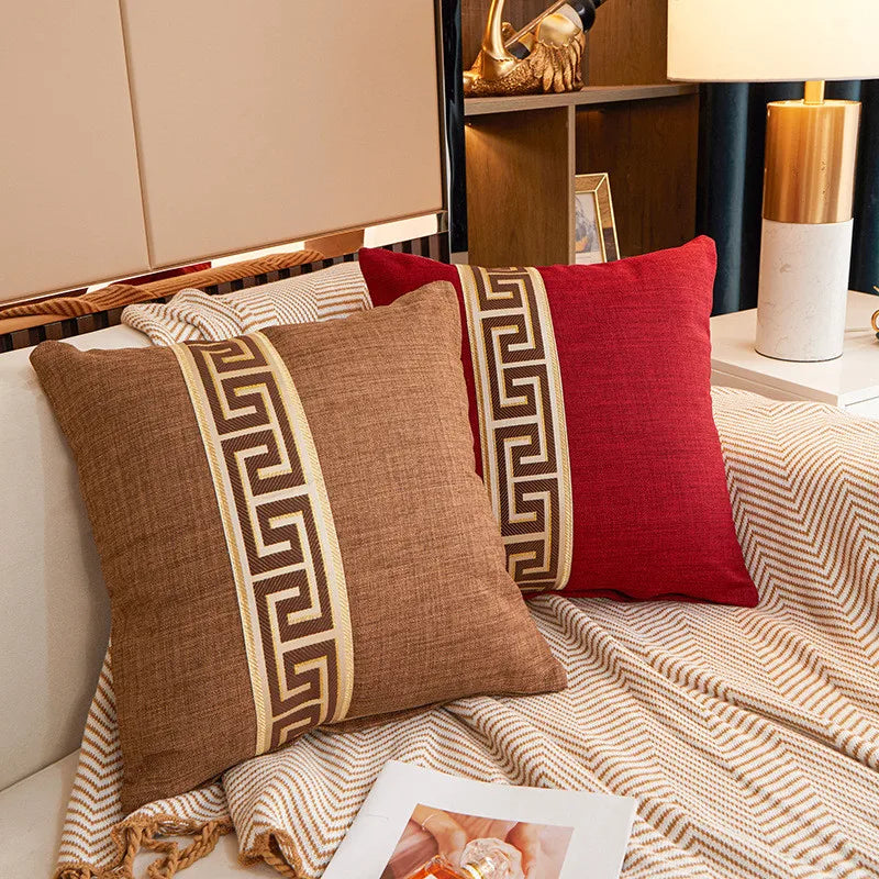 coussin oblong moderne motif géométrique doré rouge marron blanc bleu 45x45cm amovible lavable adultes