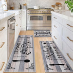 tapis cuisine moderne motifs cuillères épices bon appétit noir blanc gris rouge vert bleu