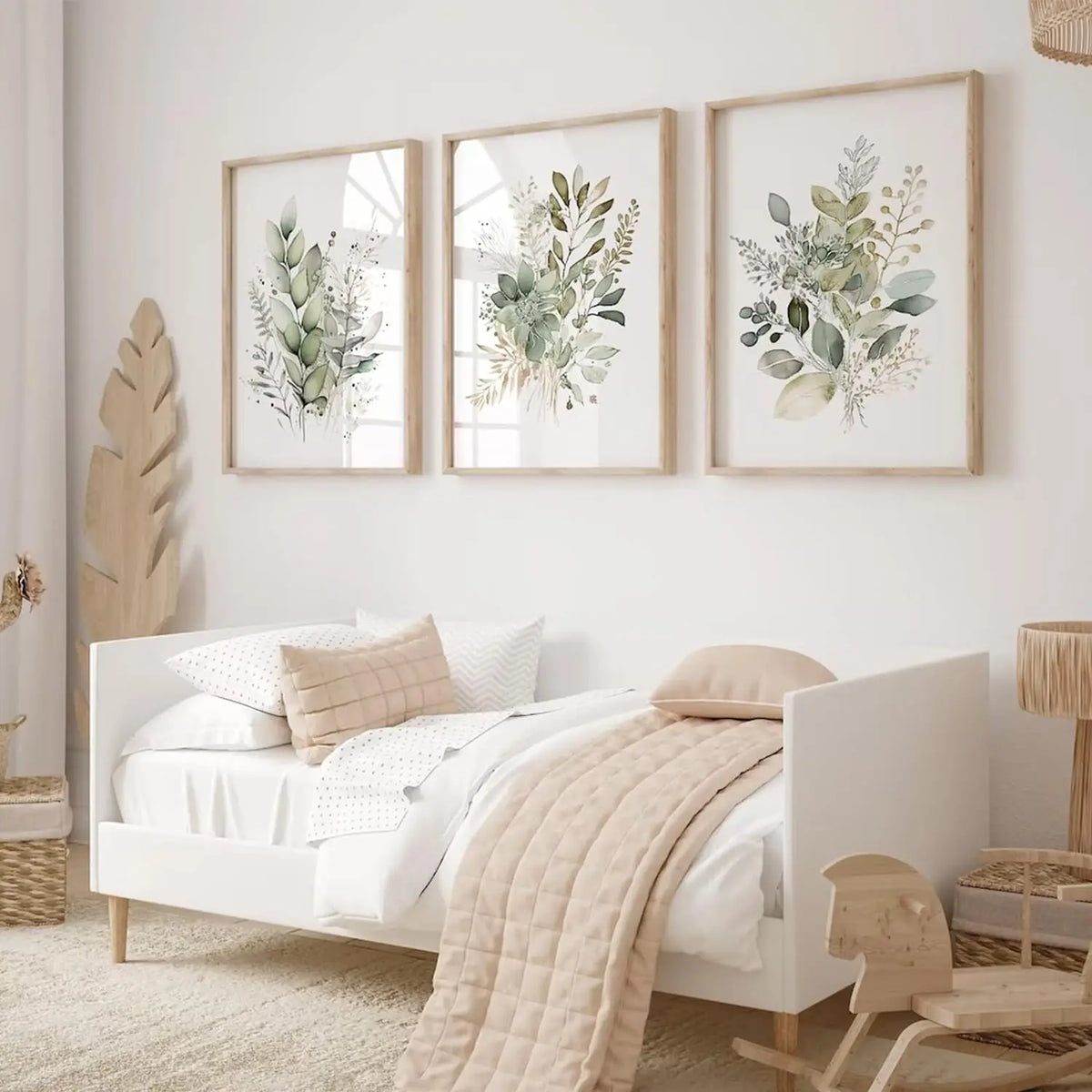 affiches murales fleurs feuilles minimaliste naturel vertes blanches beiges sans cadre toile