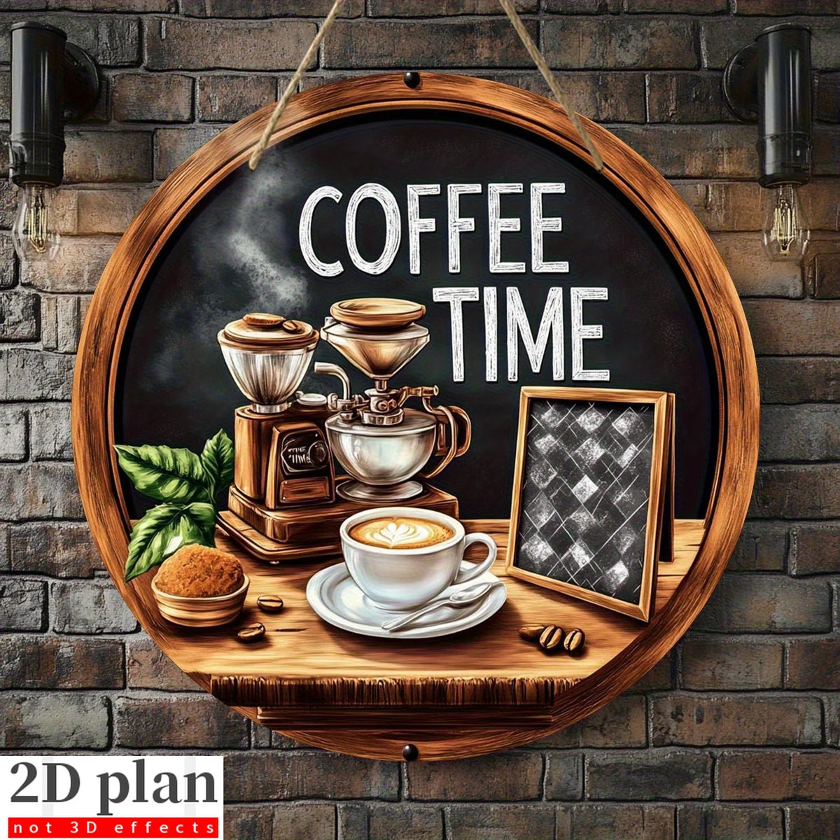 tableau mural vintage grains tasse cuillère serviette bois décor cuisine suspendu noir gris