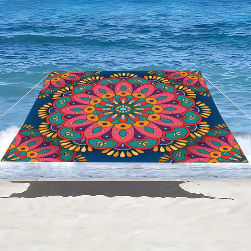 tapis plage bohème mandala ethnique multicolore tringle extérieur pique nique