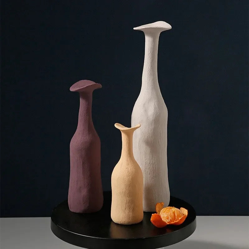 vase decoratif moderne marron rouille violet gris beige fleurs seches arrangement floral decoration maison