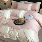 ensemble literie rose clair broderies florales 100 coton satiné élégant full queen king